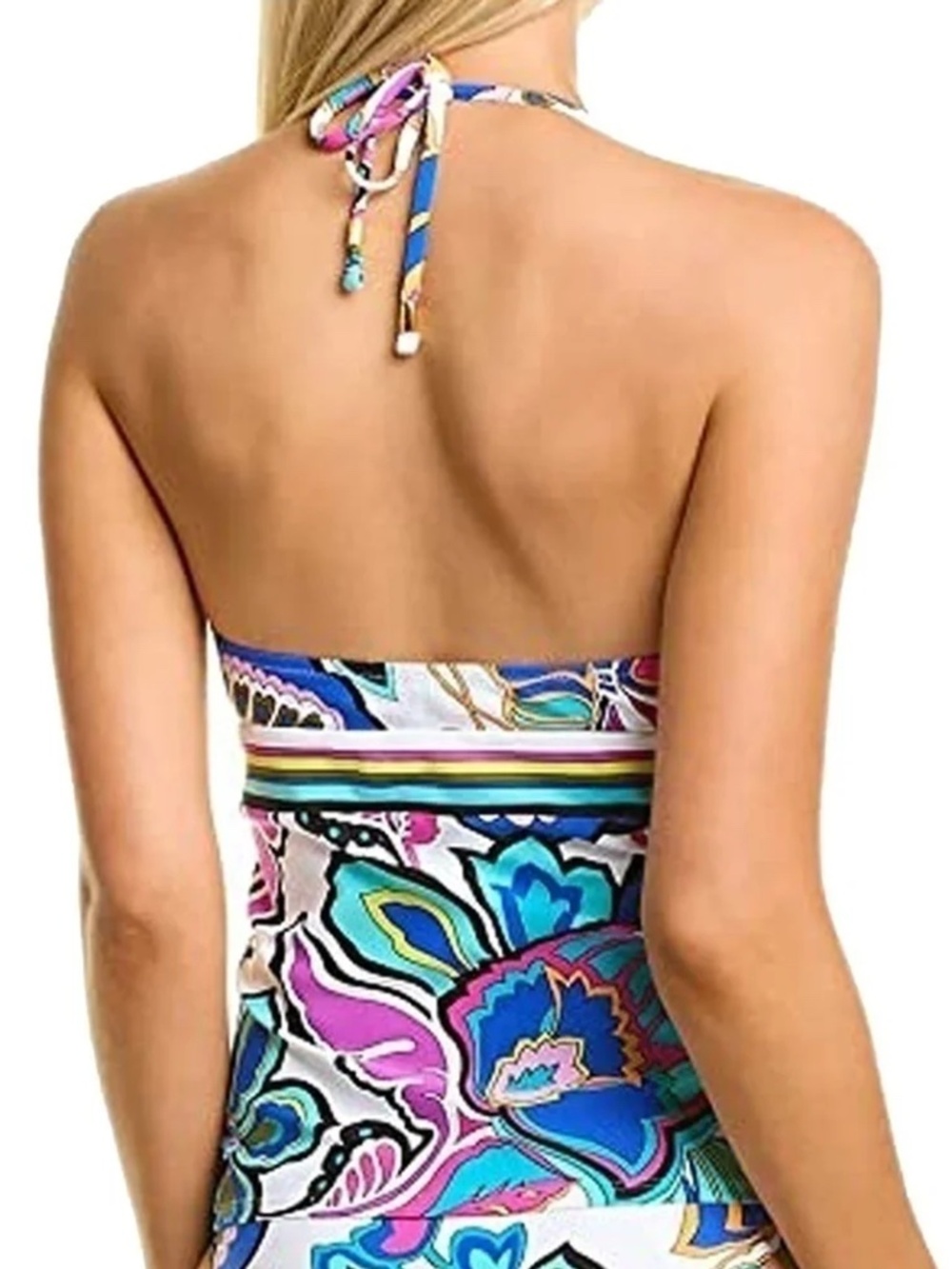 Pretty Trina Turk tankini swimwear top colourful Abstract Floral Print halter - Picture 5 of 9